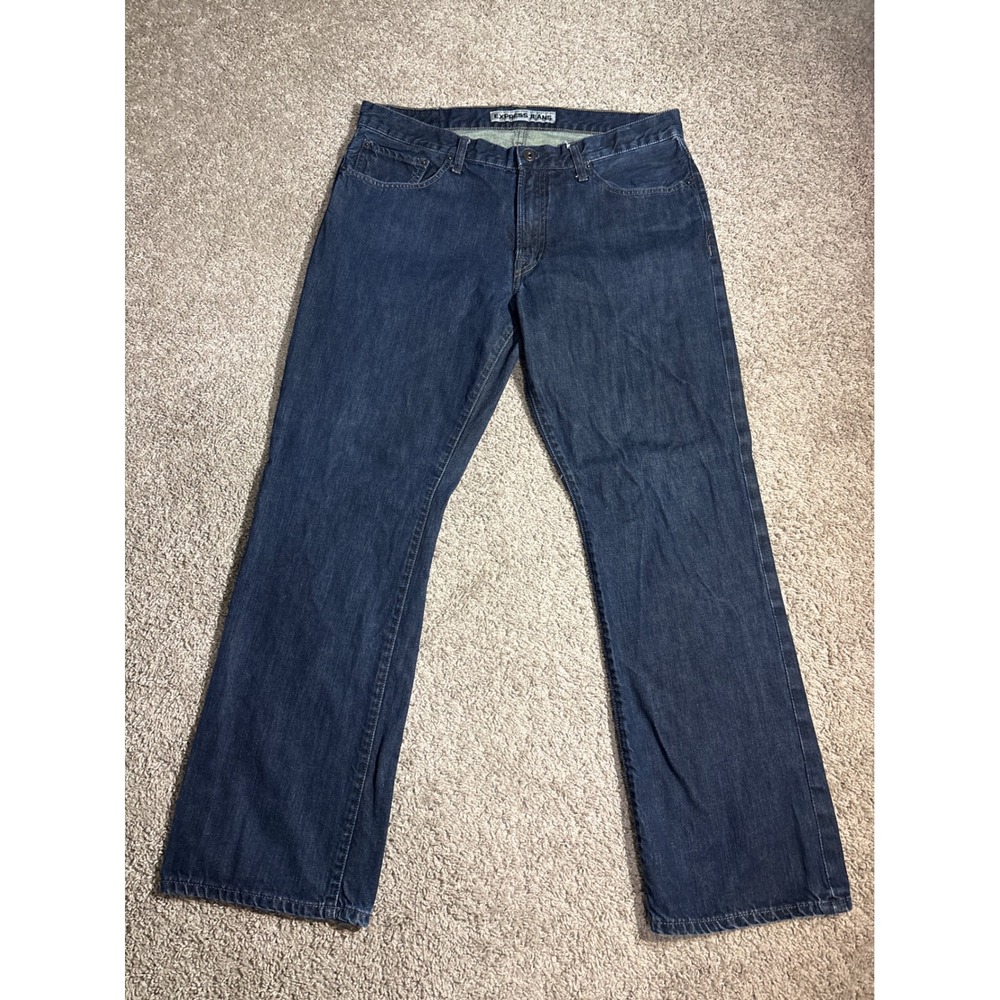 Express Jeans Mens 36x32 Dark Wash Straight Leg 100% Cotton Denim Blue